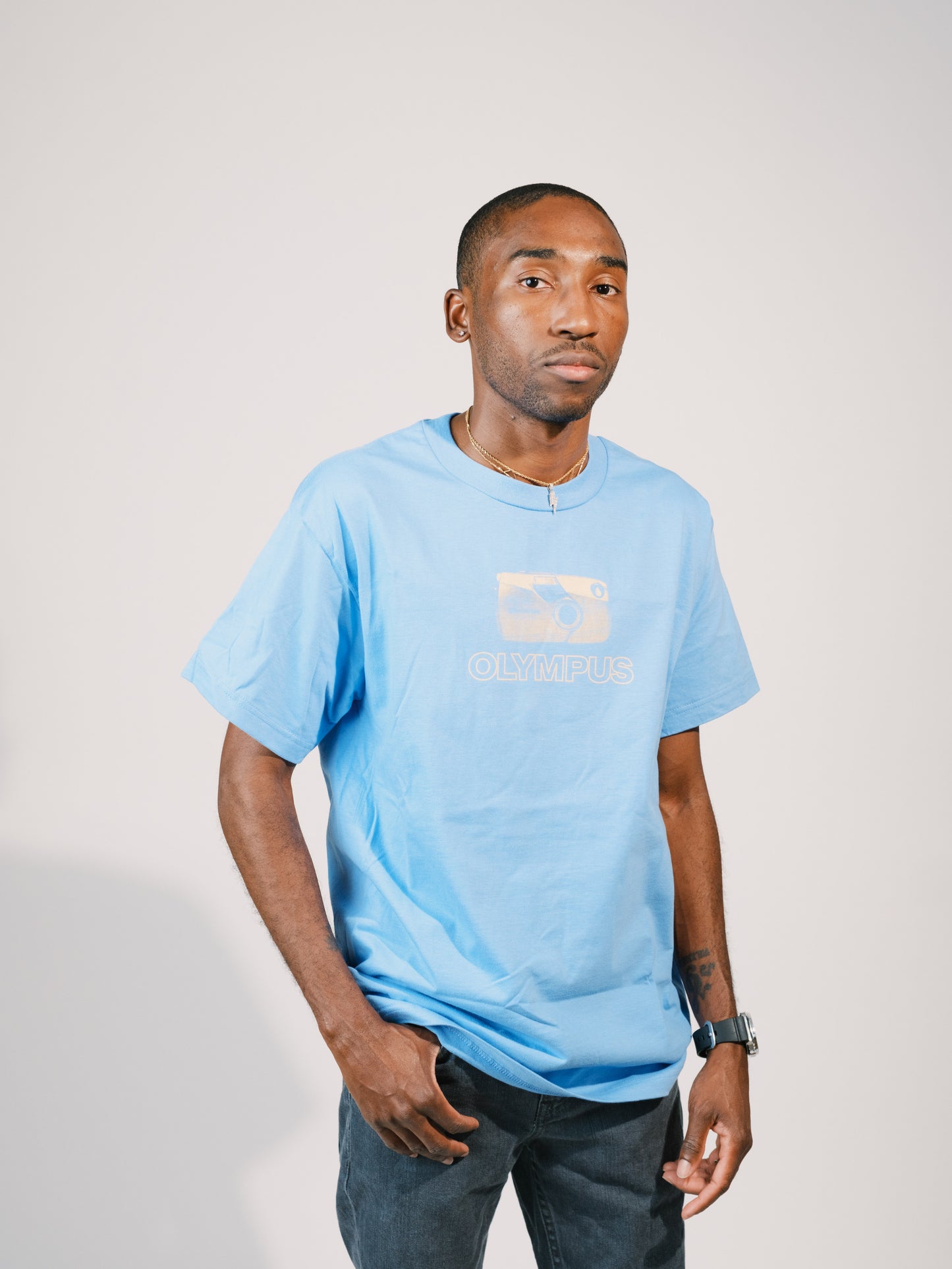 Film Camera Tee - Olympus MJU II Stylus Epic - Sky Blue