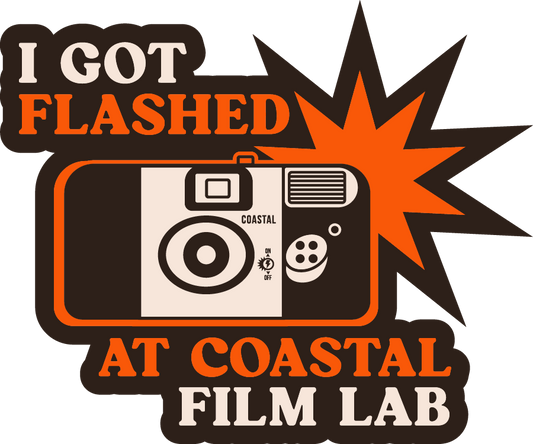 I Got Flashed at Coastal Film Lab – Waterproof Vinyl Sticker (2.5” x 2”)