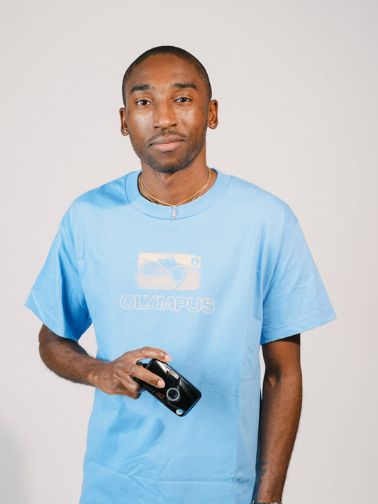Film Camera Tee - Olympus MJU II Stylus Epic - Sky Blue