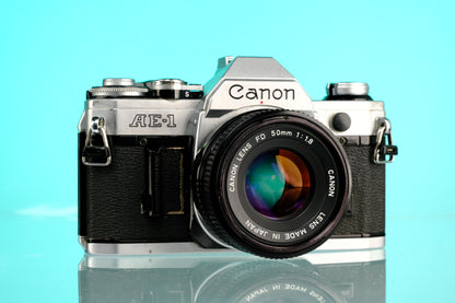 Canon AE-1 35mm SLR Film Camera + 50mm f/1.8 nFD Lens