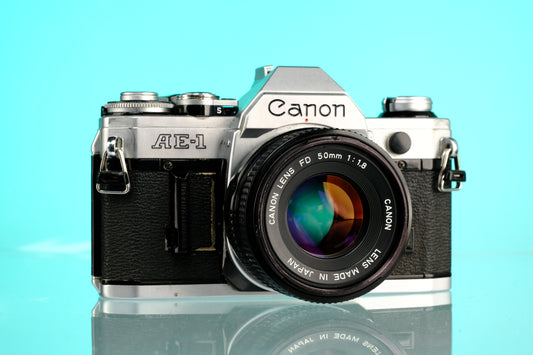 Canon AE-1 35mm SLR Film Camera + 50mm f/1.8 nFD Lens