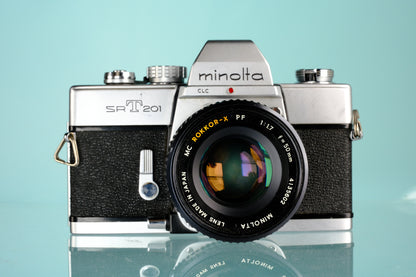 Minolta SRT 201 35mm SLR Film Camera + Rokkor-X 50mm f/1.7 Lens