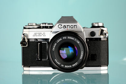 Canon AE-1 35mm SLR Film Camera + 50mm f/1.8 Lens
