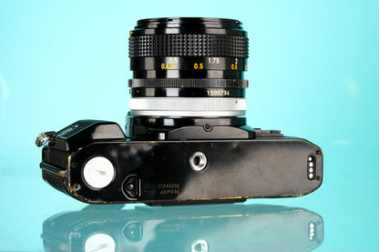 Canon AE-1 Program 35mm SLR Film Camera + 50mm f/1.4 S.S.C Lens