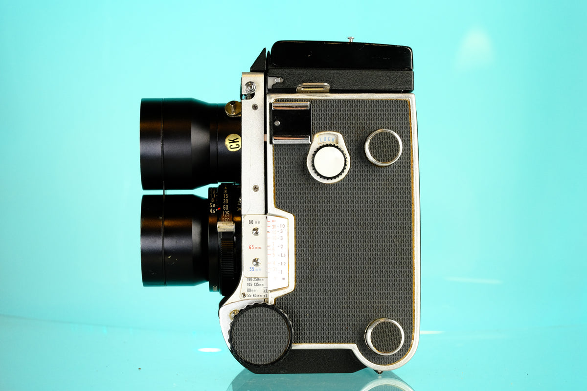 Mamiya C220 TLR Medium Format Film Camera + 135mm F/4.5 Blue Dot Lens