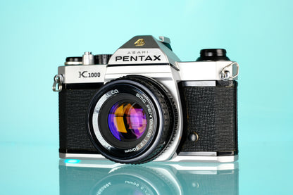 Pentax K1000 35mm SLR Film Camera + Pentax-M 50mm f/2 Lens