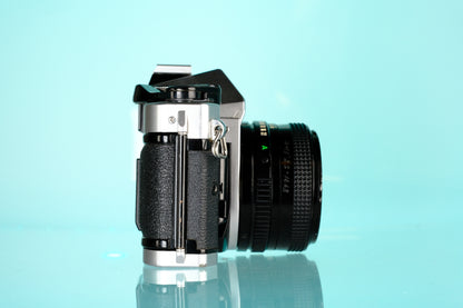 Canon AE-1 Program 35mm SLR Film Camera + Canon 50mm f/1.8 FD Lens