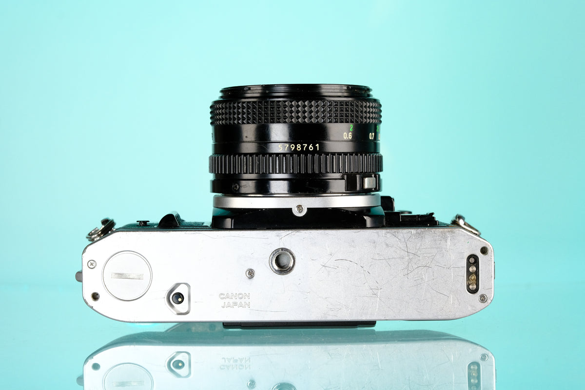Canon AE-1 Program 35mm SLR Film Camera + Canon 50mm f/1.8 FD Lens