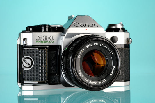 Canon AE-1 Program 35mm SLR Film Camera + 50mm f/1.8 Lens