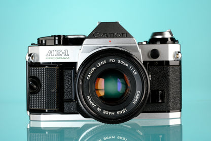 Canon AE-1 Program 35mm SLR Film Camera + 50mm f/1.8 Lens