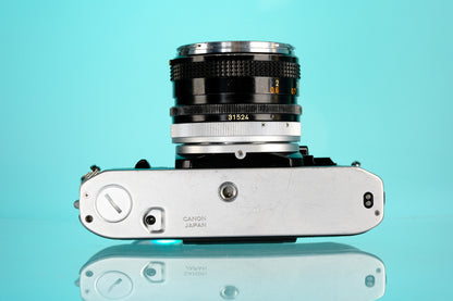Canon AE-1 35mm SLR Film Camera + 50mm f/1.8 Lens