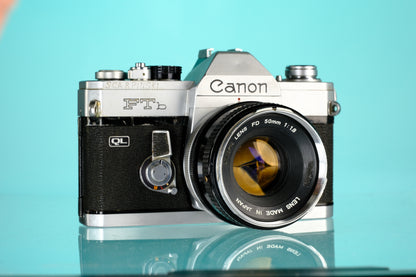 Canon FTb QL 35mm SLR Film Camera + 50mm f/1.8 FD Lens