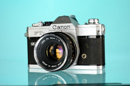 Canon FTb QL 35mm SLR Film Camera + 50mm f/1.8 FD Lens
