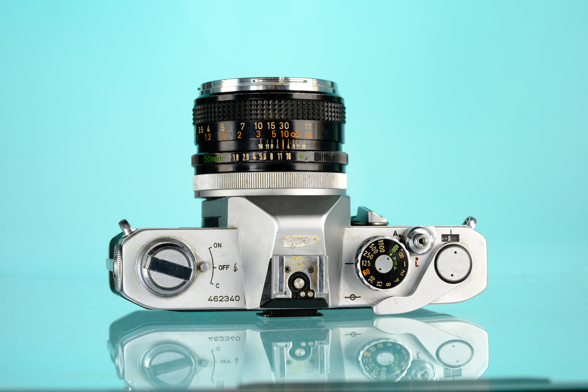 Canon FTb QL 35mm SLR Film Camera + 50mm f/1.8 FD Lens