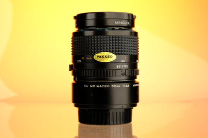 Minolta 50mm Macro f/3.5 MD Lens + 1:1 - 1:2 Extension Tube