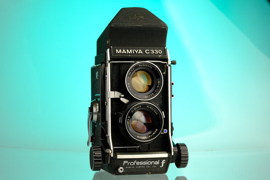 Mamiya C330 Professional F 6x6 TLR Camera + 80mm f/2.8 Blue Dot Lens, Prism Viewfinder