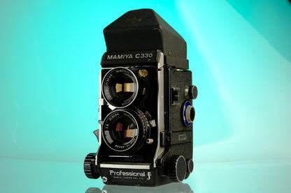 Mamiya C330 Professional F 6x6 TLR Camera + 80mm f/2.8 Blue Dot Lens, Prism Viewfinder
