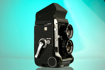 Mamiya C330 Professional F 6x6 TLR Camera + 80mm f/2.8 Blue Dot Lens, Prism Viewfinder