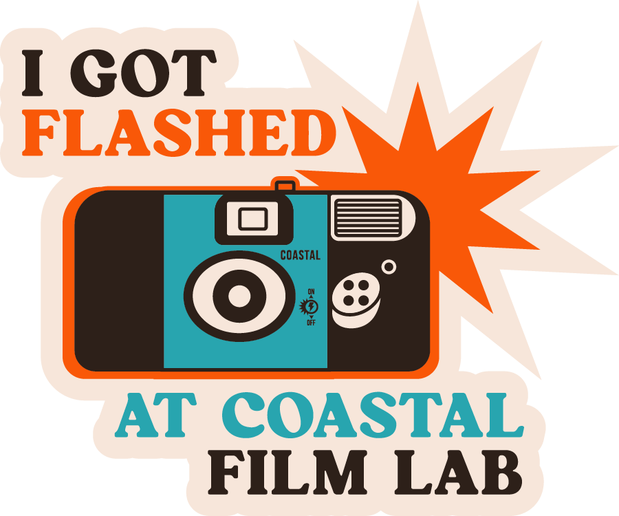 I Got Flashed at Coastal Film Lab – Waterproof Vinyl Sticker (2.5” x 2”)