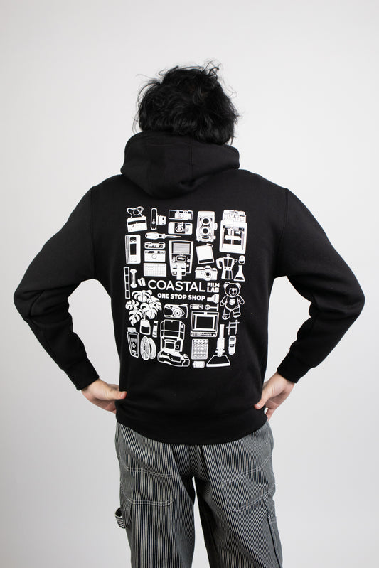 One Stop Shop Hoodie White on Black