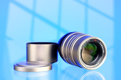 Contax G 90mm f/2.8 Sonnar Telephoto Lens - w/ GG-3 Hood, GK-54 metal cap