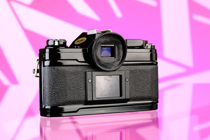 Canon Ae-1 Black 35mm SLR + 50mm f/1.4 nFD Lens