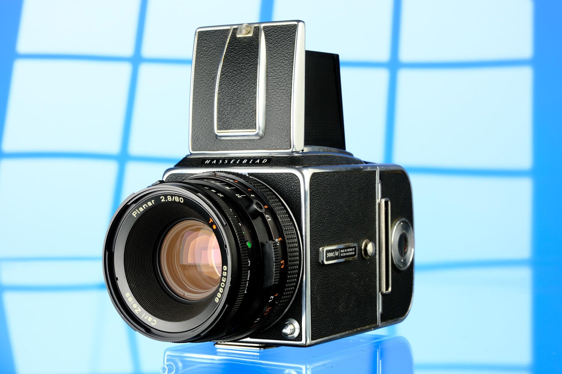 Hasselblad 500cm 6x6 SLR + 80mm f/2.8 CF Lens, A12 Back, Waist level Viewfinder