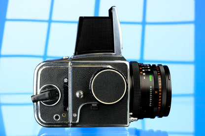 Hasselblad 500cm 6x6 SLR + 80mm f/2.8 CF Lens, A12 Back, Waist level Viewfinder