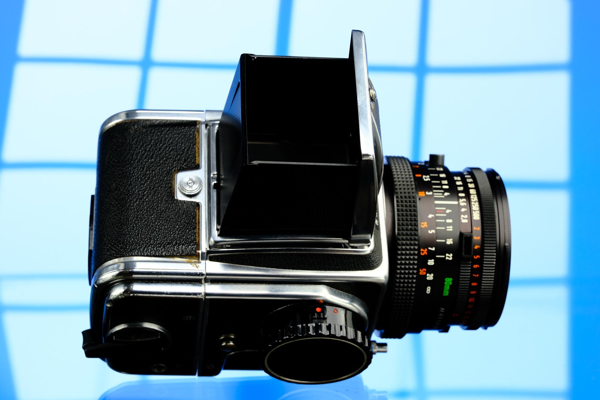 Hasselblad 500cm 6x6 SLR + 80mm f/2.8 CF Lens, A12 Back, Waist level Viewfinder