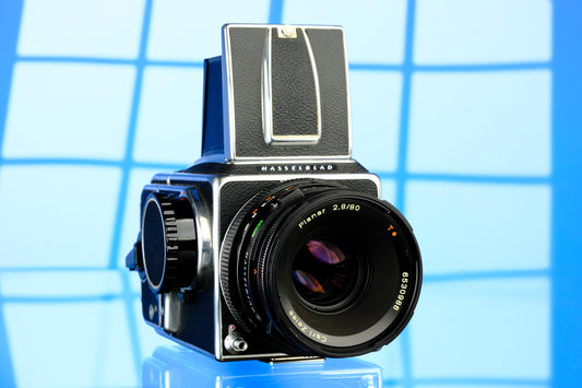 Hasselblad 500cm 6x6 SLR + 80mm f/2.8 CF Lens, A12 Back, Waist level Viewfinder