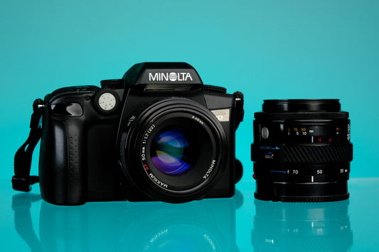 Minolta Maxxum 70 35mm SLR Film Camera + 50mm f/1.7 Lens, 35-70mm Zoom Lens Kit